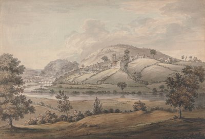 Hügelige Landschaft mit Dorf und Fluss von Jonathan Fisher