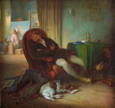Der schlafende Maler von Josef Danhauser