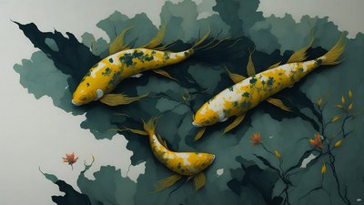 Tintenmalerei: Koi-Karpfen gold 01 von Josef Johann Michel