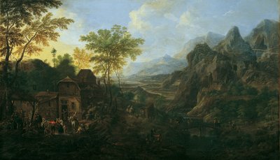 Ideale Landschaft mit Bauernkirmes von Josef Orient