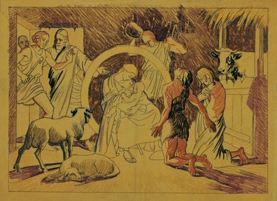 Heilige Familie mit Hirten von Josef Wawra