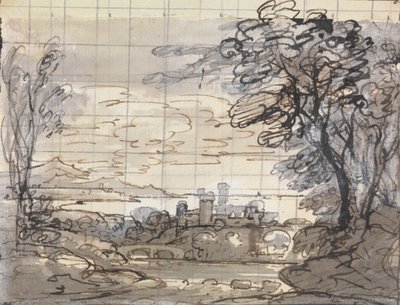 Fluss mit Schloss und Brücke von Joseph Farington