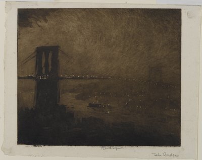 Brooklyn Bridge bei Nacht, 1922 von Joseph Pennell