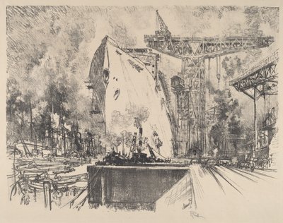 Bau der Bismarck, Hamburg, 1914 von Joseph Pennell
