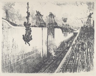 Essenszeit, Gatun-Schleuse von Joseph Pennell