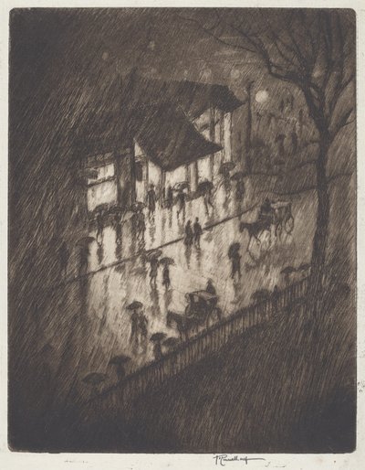 Regnerische Nacht, Charing Cross Geschäfte von Joseph Pennell