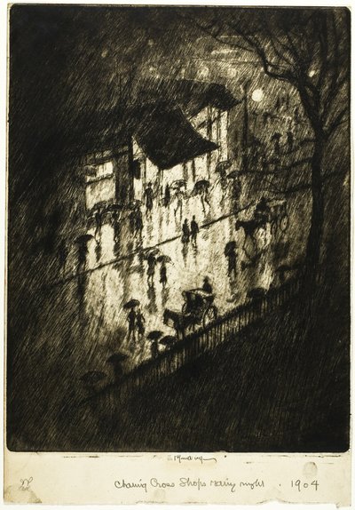Regnerische Nacht, Charing Cross Geschäfte von Joseph Pennell