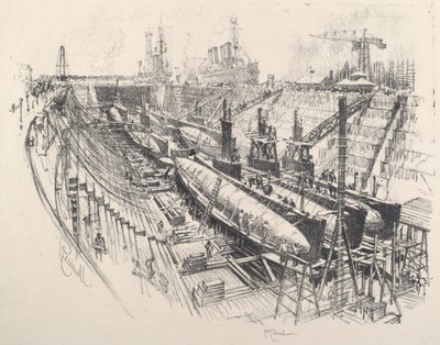 U-Boote im Trockendock, 1917 von Joseph Pennell