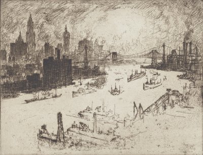 Sonnenuntergang von der Williamsburg Bridge, 1915 von Joseph Pennell