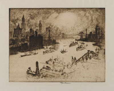 Sonnenuntergang von der Williamsburg Bridge, 1915 von Joseph Pennell