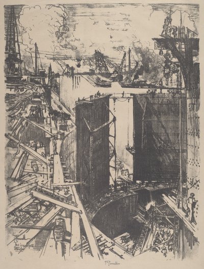 Das Wachttor, Gatun Schleuse von Joseph Pennell