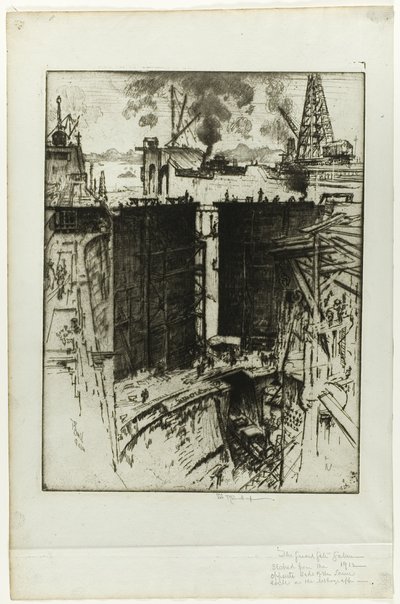 Das Wachttor, Gatun-Schleuse, Panama von Joseph Pennell