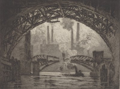Unter den Brücken, Chicago, 1910 von Joseph Pennell