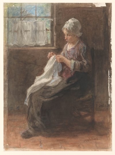 Das kleine Näherin von Jozef Israëls (signed by artist)