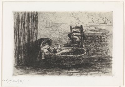 Kind in Wiege von Jozef Israëls (signed by artist)