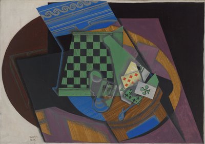 Schachbrett und Spielkarten, 1915 von Juan Gris