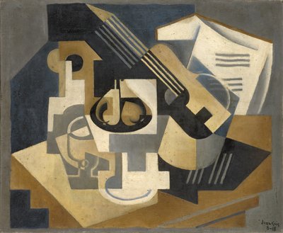 Gitarre und Obstschale auf einem Tisch von Juan Gris