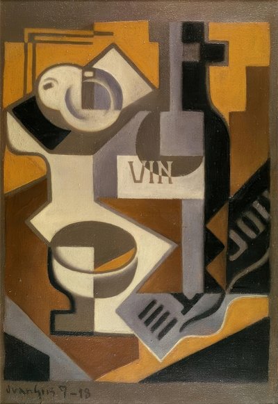 Stillleben mit Weinflasche von Juan Gris