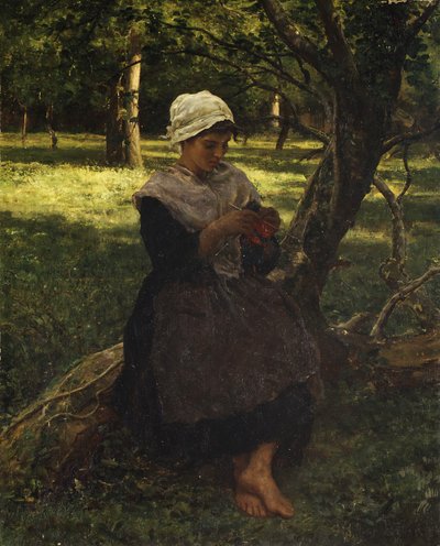 Ein Bauernmädchen beim Stricken, ca. 1870 von Jules Breton