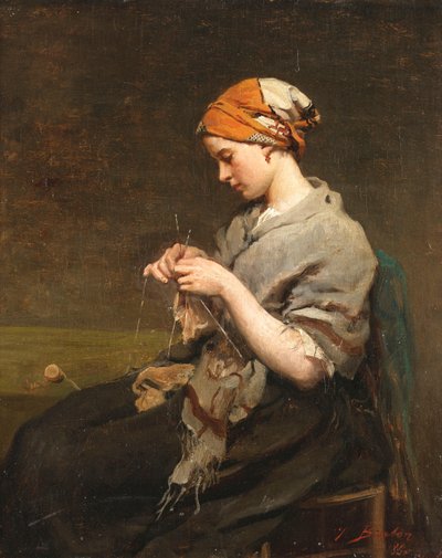 Strickendes Mädchen von Jules Breton