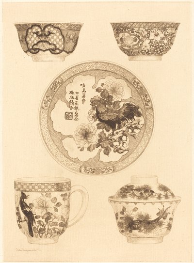 Fünf Stücke Porzellan von Jules Ferdinand Jacquemart