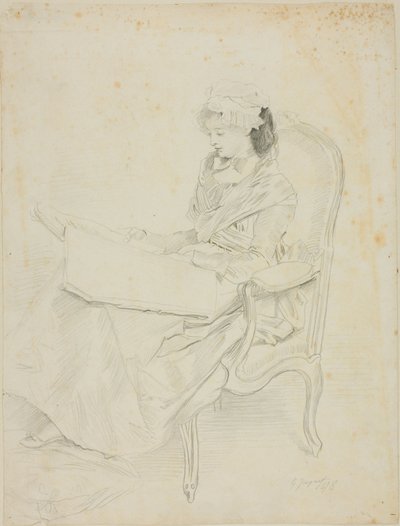 Sitzende junge Frau beim Lesen von Jules Jacquet