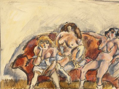 Drei Frauen auf einem roten Sofa von Jules Pascin