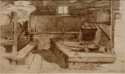 Inneres einer Bauernstube von Julius Adam