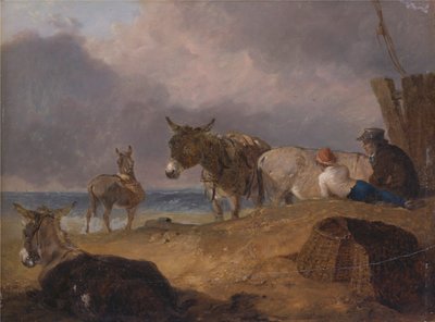 Esel und Figuren am Strand von Julius Caesar Ibbetson