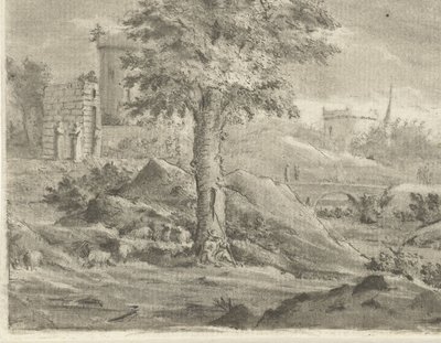 Landschaft mit Hirte und Schafen von Jurriaan Cootwijck