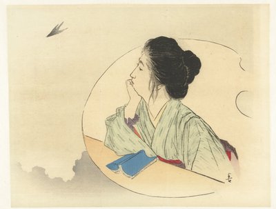 Frau, die einen Vogel betrachtet von Kajita Hanko