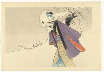 Frau, die durch den Schnee geht von Kajita Hanko