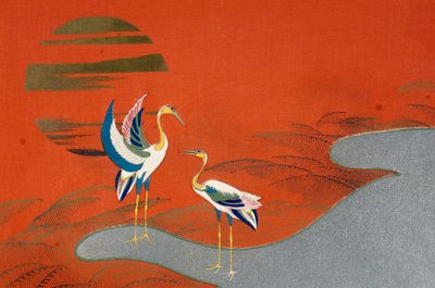 Vögel bei Sonnenuntergang am See von Kamisaka Sekka