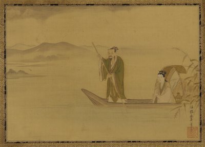 Chinesischer Mann und Frau in einem Boot von Kano Yasunobu