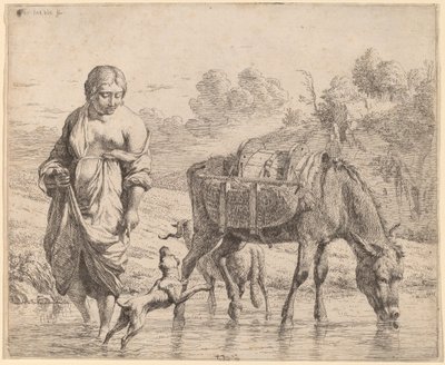 Frau, die einen Bach überquert von Karel Dujardin