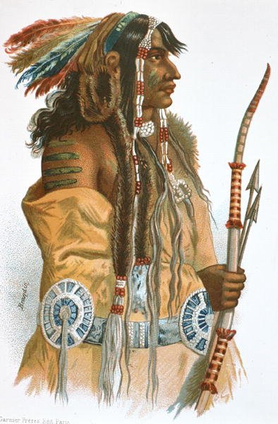 Ein Mandan-Indianer, ca. 1833-34 (Farblithografie) von Karl (after) Bodmer