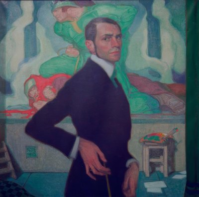 Selbstbildnis gegen Nibelungen-Zyklus von Karl Schmoll von Eisenwerth