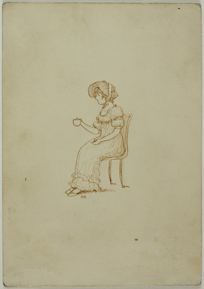 Sitzendes Mädchen mit Teetasse von Kate Greenaway
