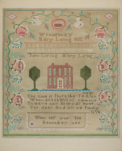 Stickmustertuch, ca. 1937 von Katherine Hastings