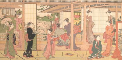 Herrenhaus mit Zugang zu einem Garten, ca. 1786 von Katsukawa Shuncho