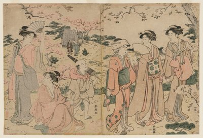 Frauen betrachten Kirschblüten in Asukayama, 1780er Jahre von Katsukawa Shuncho