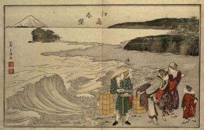 Frauen am Strand von Enoshima von Katsushika Hokusai