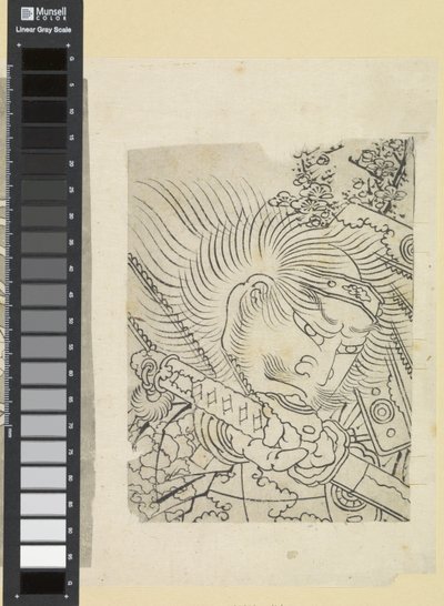 Kopf eines Samurai unter Kirschblüten von Katsushika Hokusai