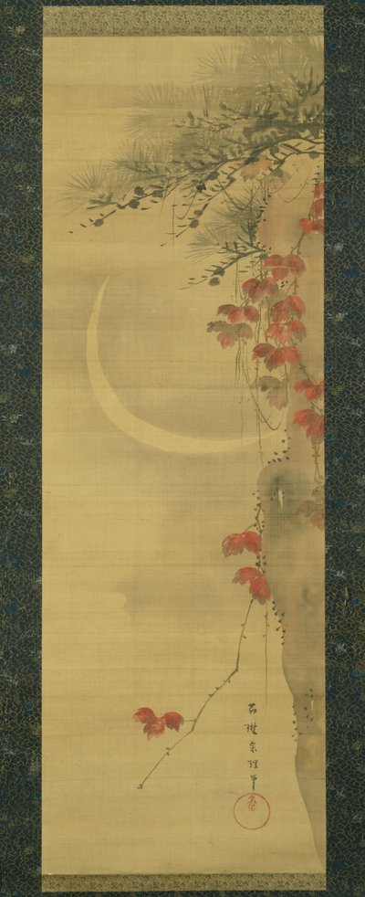 Mond, Kiefer und Ahorn von Katsushika Hokusai
