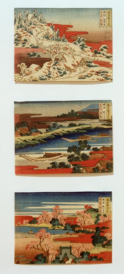 Schnee, Mond und Blumen in schönen Landschaften von Katsushika Hokusai