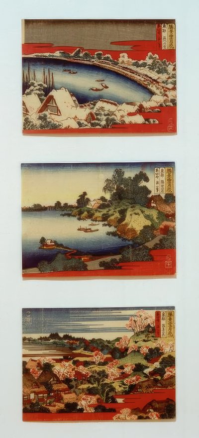 Schnee, Mond und Blumen in schönen Landschaften von Katsushika Hokusai