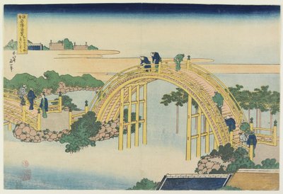 Die Trommelbrücke am Kameido Tenjin Schrein von Katsushika Hokusai