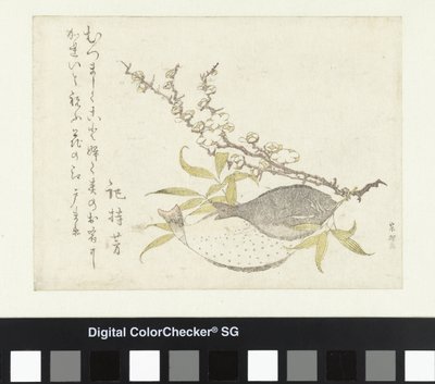 Zwei Plattfische und Pflaume von Katsushika Hokusai