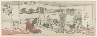 Blumenarrangements betrachten von Katsushika Hokusai