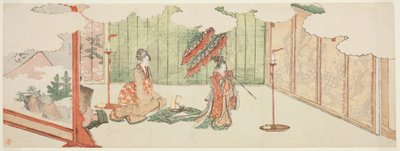 Junges Mädchen tanzt im Herrenhaus von Katsushika Hokusai